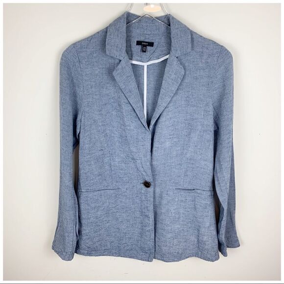 Drew Anthropologie Blue Chambray Unstructured One Button Blazer Sz XS - Picture 1 of 11